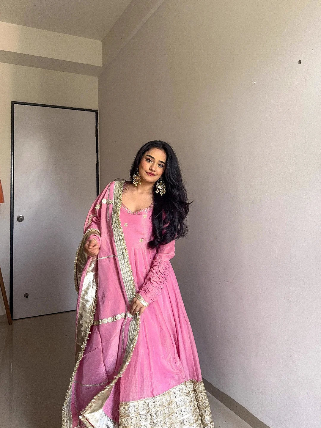 PRIYANKA'S PEACH COLOUR TRENDING ANARKALI SET