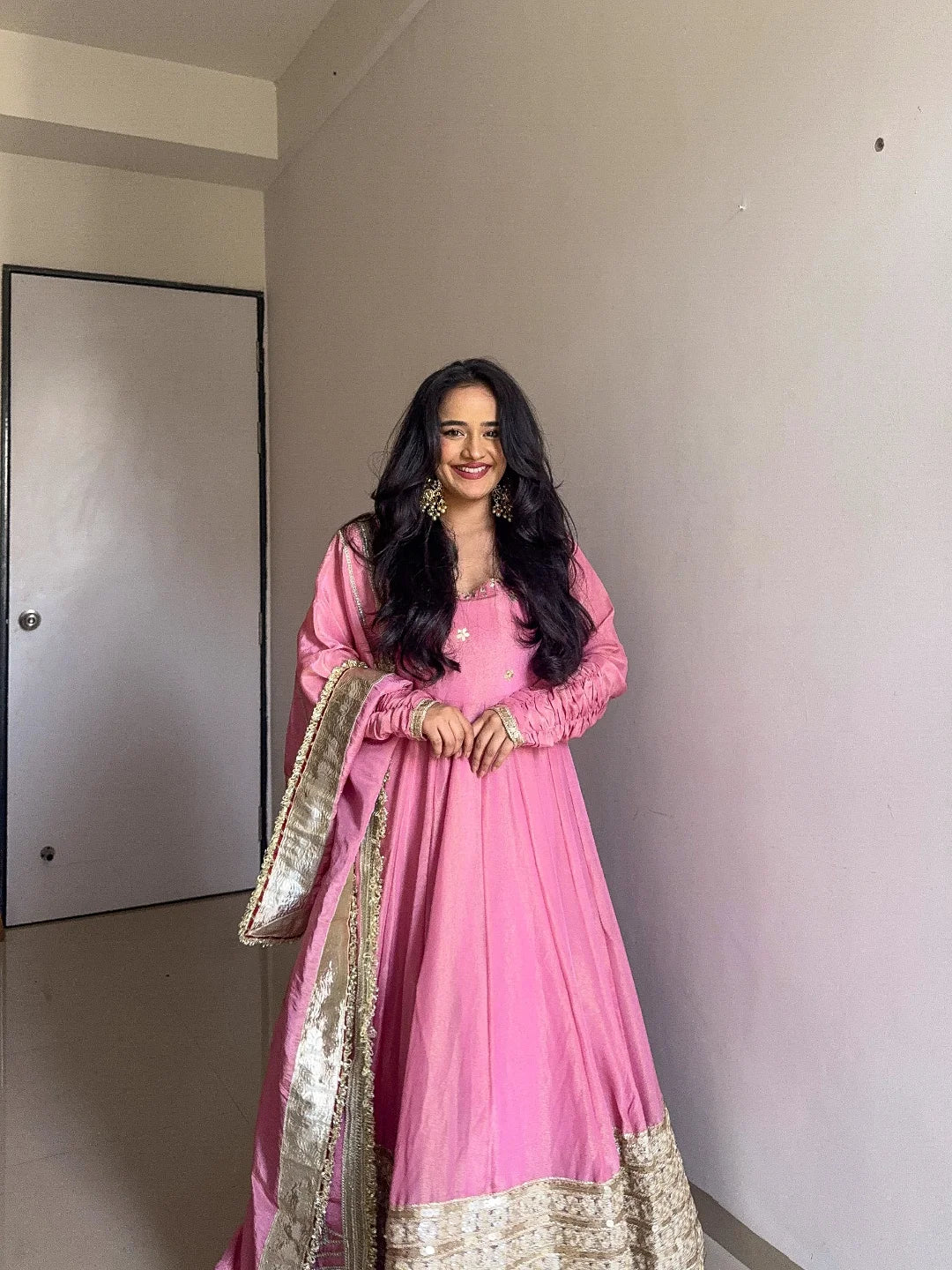 PRIYANKA'S PEACH COLOUR TRENDING ANARKALI SET