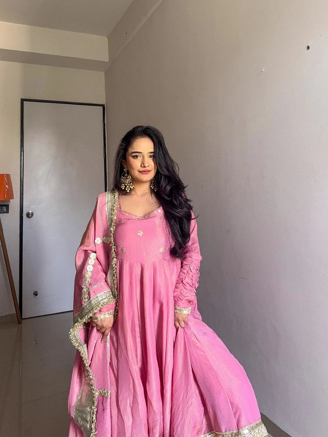 PRIYANKA'S PEACH COLOUR TRENDING ANARKALI SET