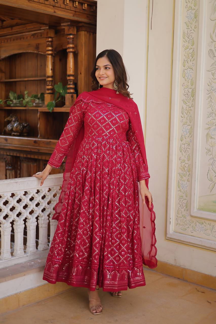 Lucknowi Sequins Work Gown and duptta suit set