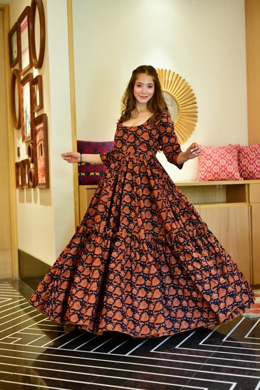 Black Masleen Silk long Gown-TD-7003