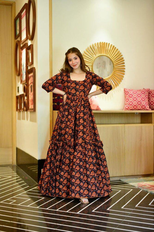 Black Masleen Silk long Gown-TD-7003