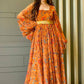 MASTERD ORANGE FOX GEORGETTE WITH DIGITAL PRINT FULL SLEEVE GOWN-WL-7011