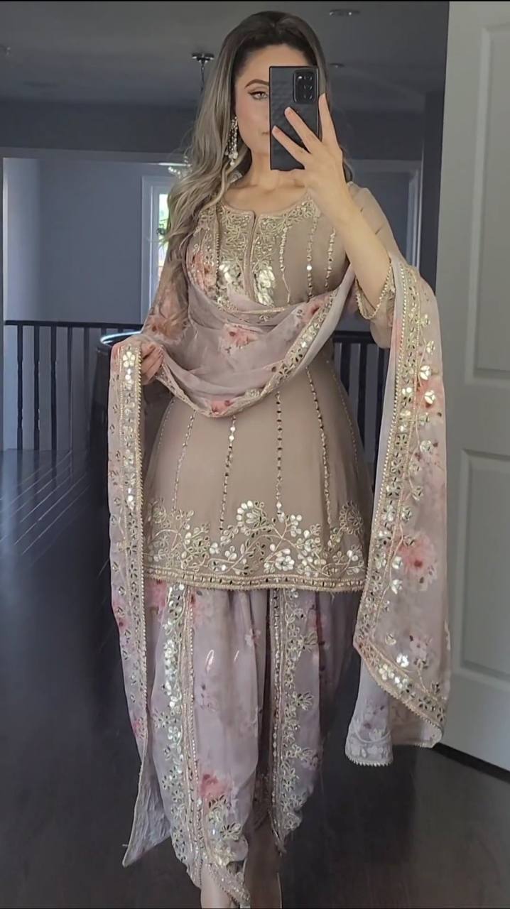 SUKUN  chiku Party Wear Look Top ,Dhoti Salwar And Dupatta td-313