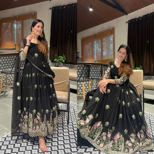 BLACK COLOR PREMIUM EMBROIDERED SUIT SET TD-374