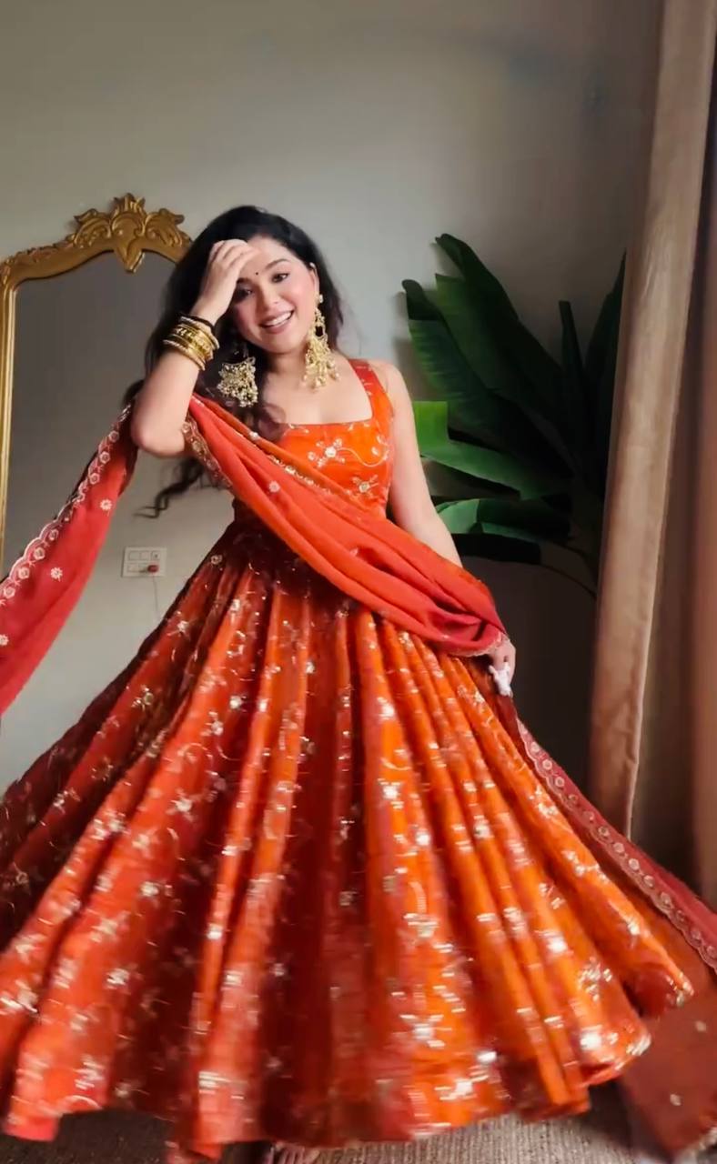 Nirali's' Orange Anarkali Premium Suit Set