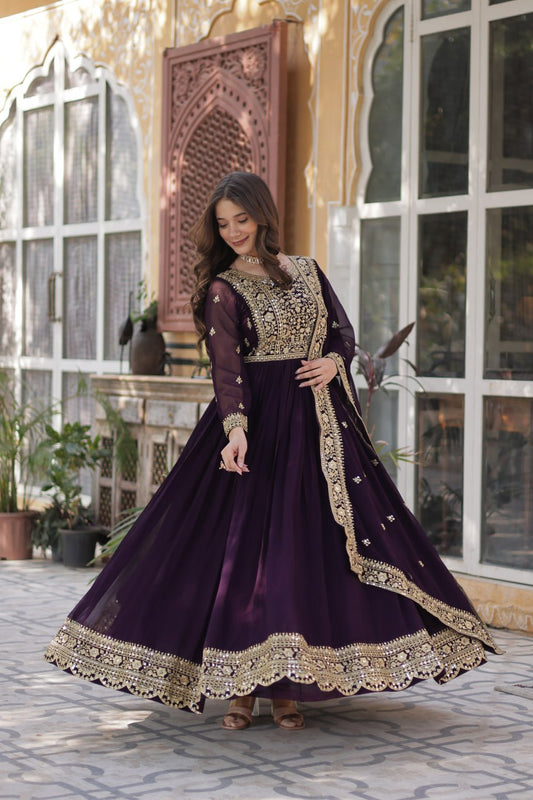 Wine Elegant Anarkali Suit Set
