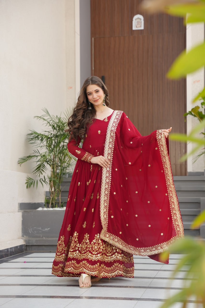 Designer Embroidered Zari Sequins Work Gown
