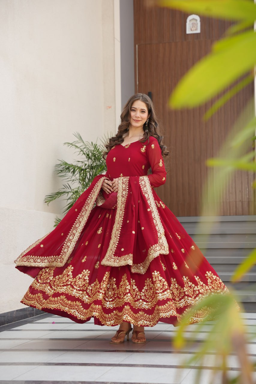 Designer Embroidered Zari Sequins Work Gown