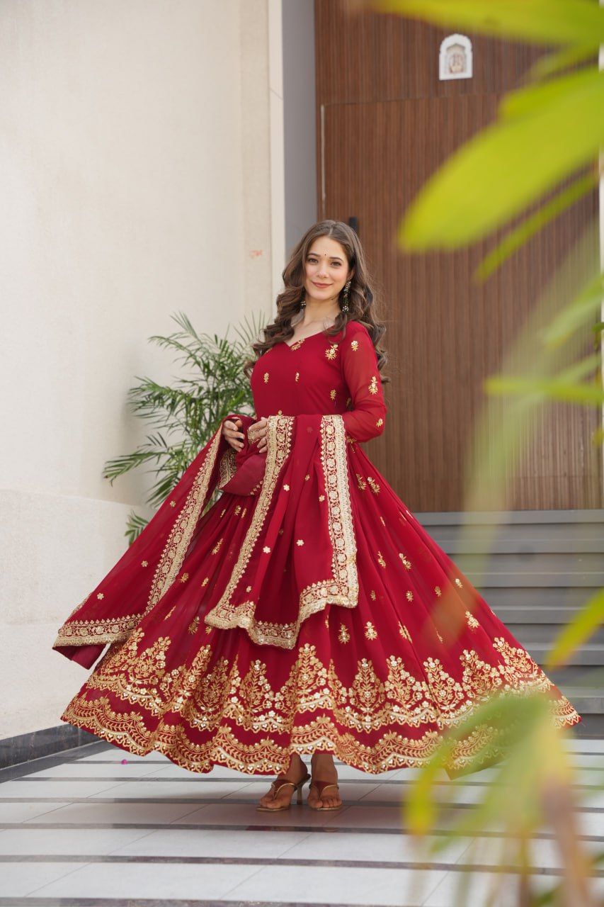 Designer Embroidered Zari Sequins Work Gown