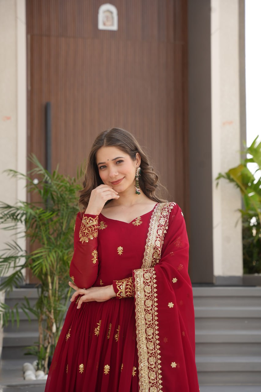 Designer Embroidered Zari Sequins Work Gown