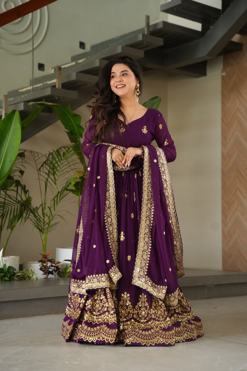 Designer Embroidered Zari Sequins Work Gown