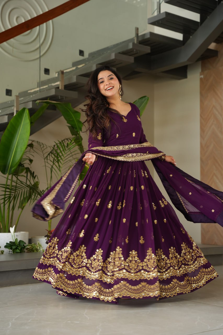 Designer Embroidered Zari Sequins Work Gown