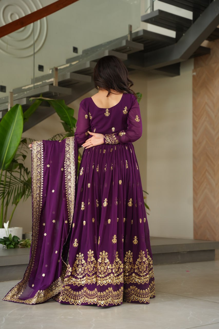 Designer Embroidered Zari Sequins Work Gown