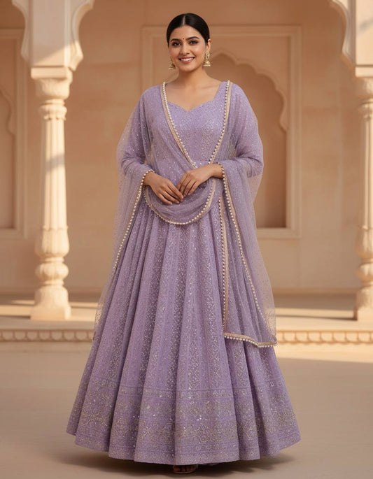 Lucknowi Lavender Anarkali Suit Set