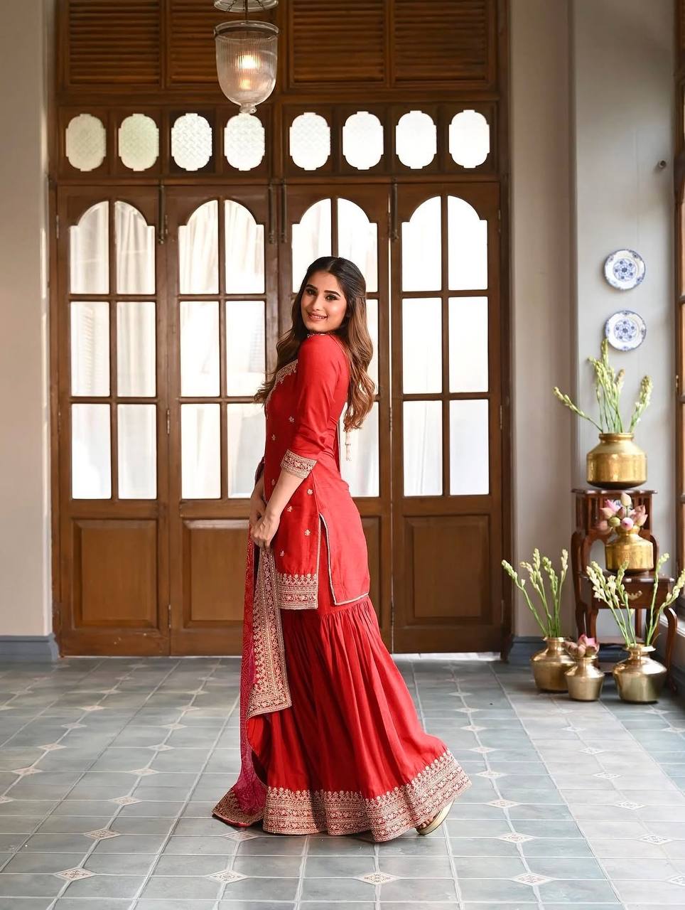 Siriwali`s Red Colour  Sarara Suit Set