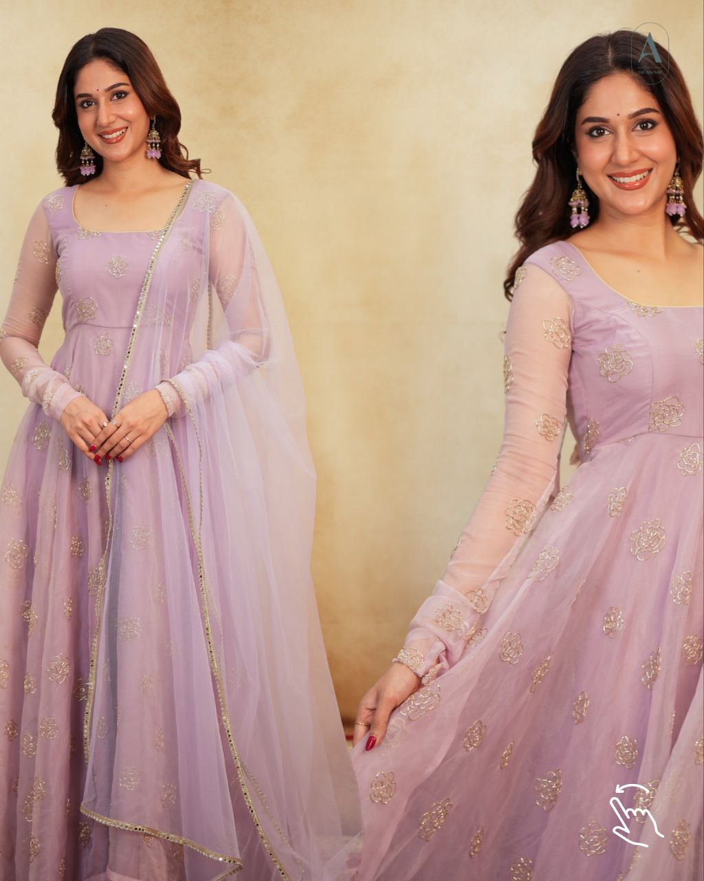 Rajvi's' Pastel purple  Anarkali Premium Suit Set