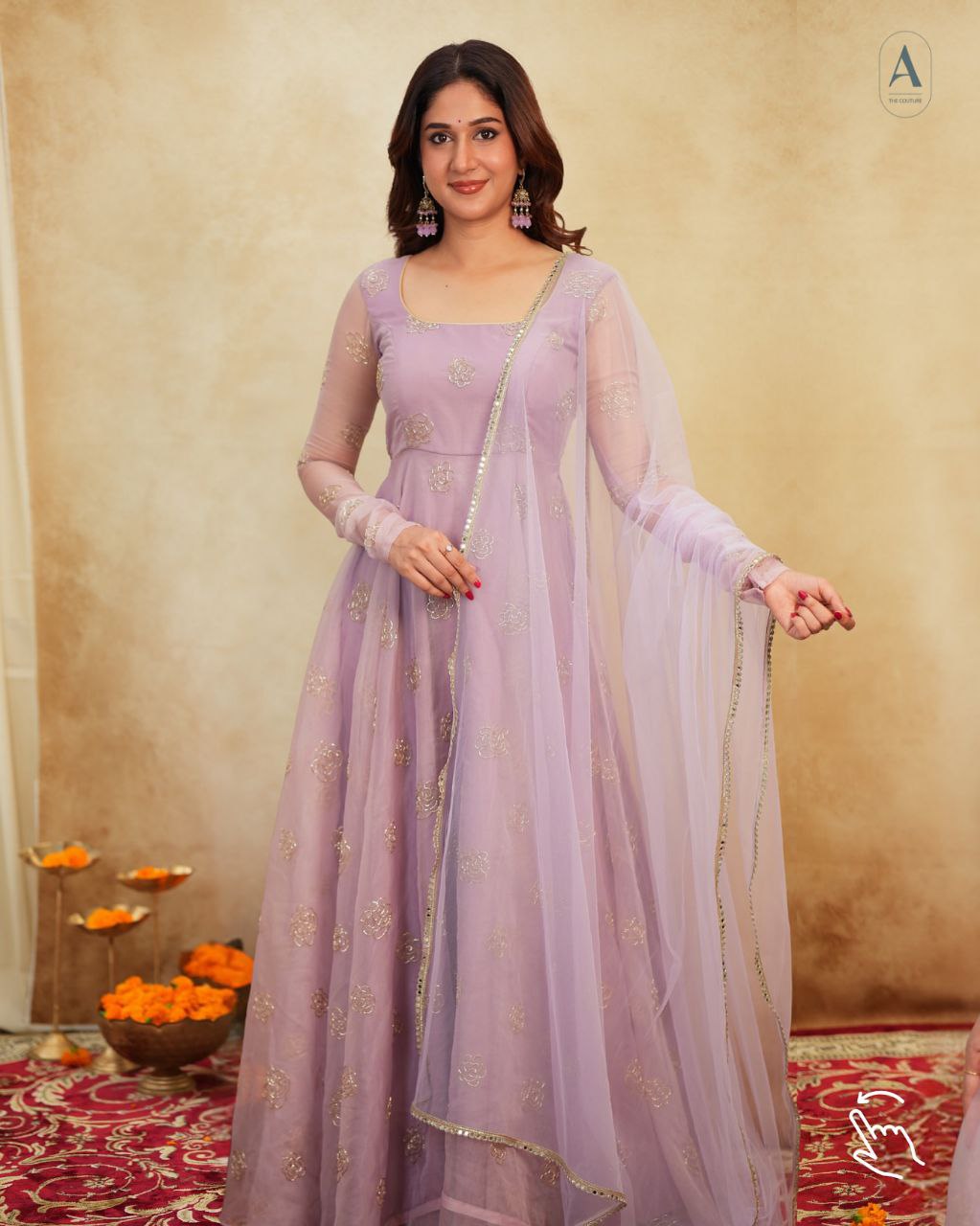 Rajvi's' Pastel purple  Anarkali Premium Suit Set