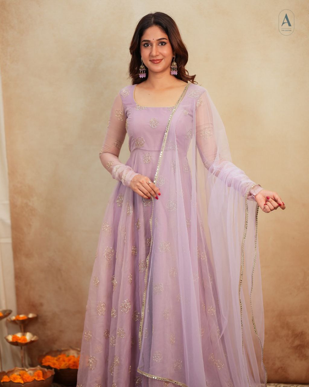 Rajvi's' Pastel purple  Anarkali Premium Suit Set