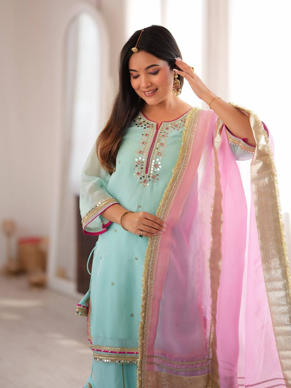 Saumya Sky Mint Sharara Suit Set