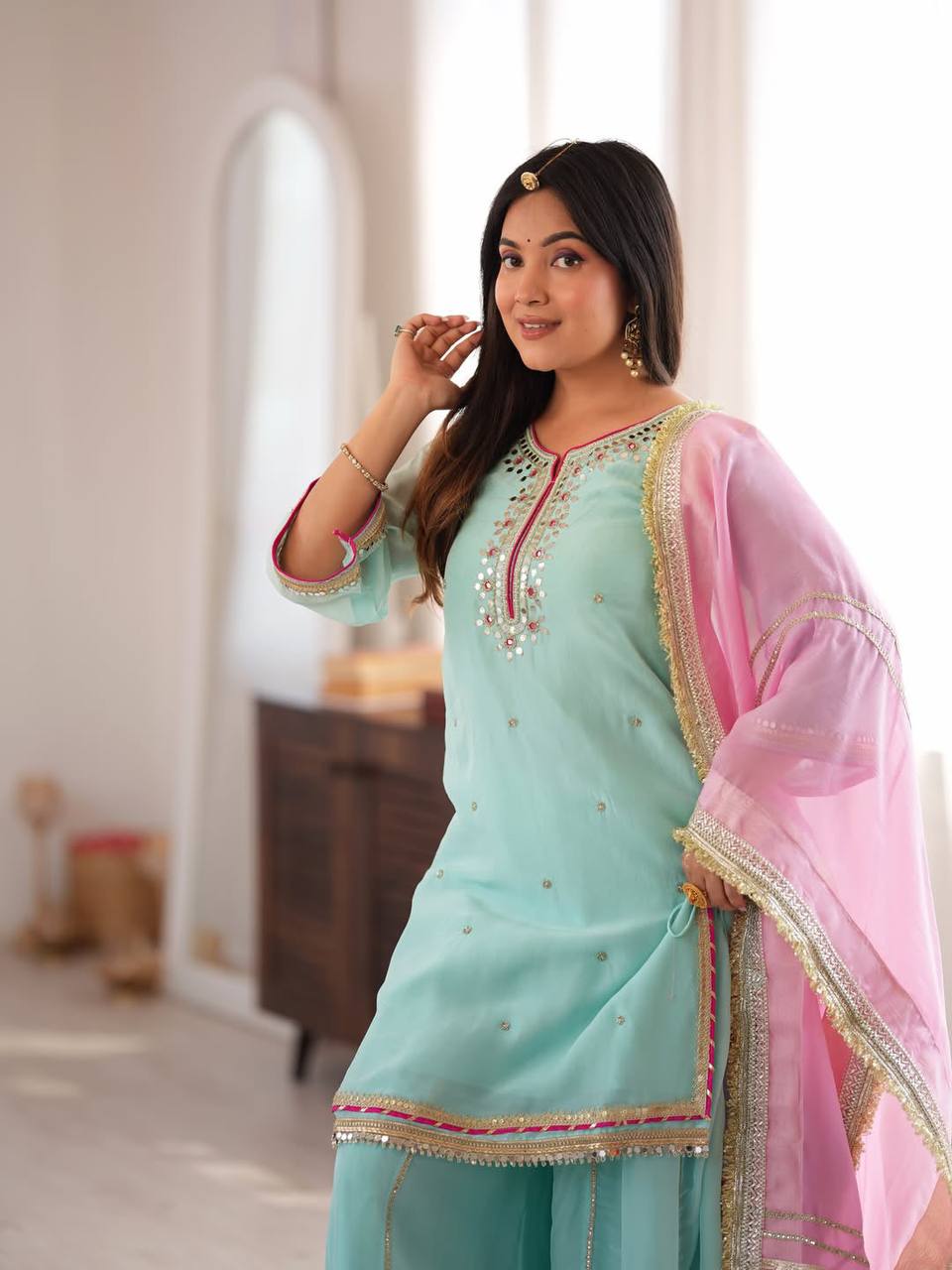 Saumya Sky Mint Sharara Suit Set