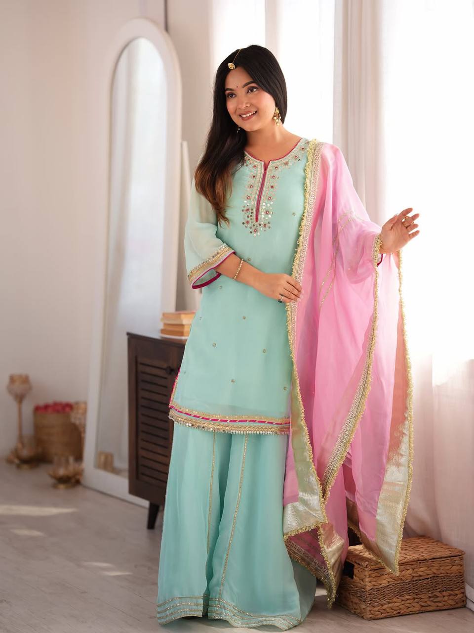 Saumya Sky Mint Sharara Suit Set