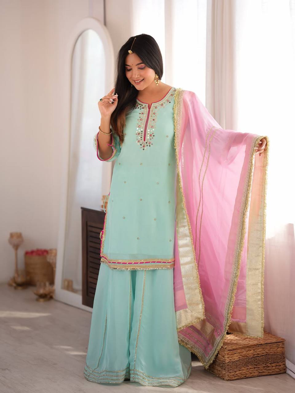 Saumya Sky Mint Sharara Suit Set