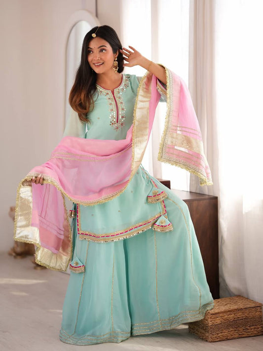 Saumya Sky Mint Sharara Suit Set