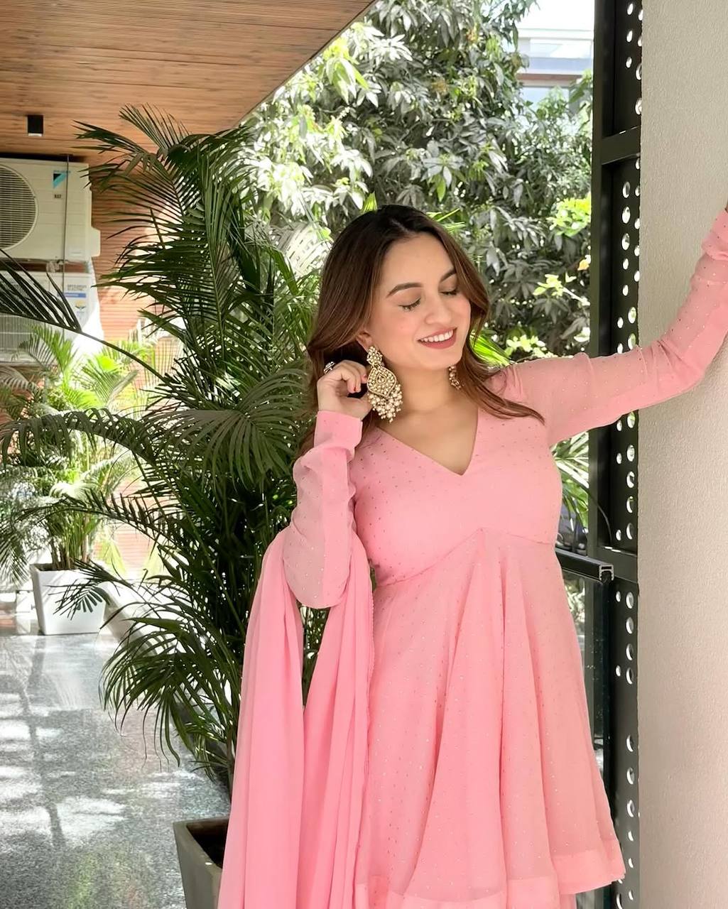 Sunita pink peplum Sarara suit Set