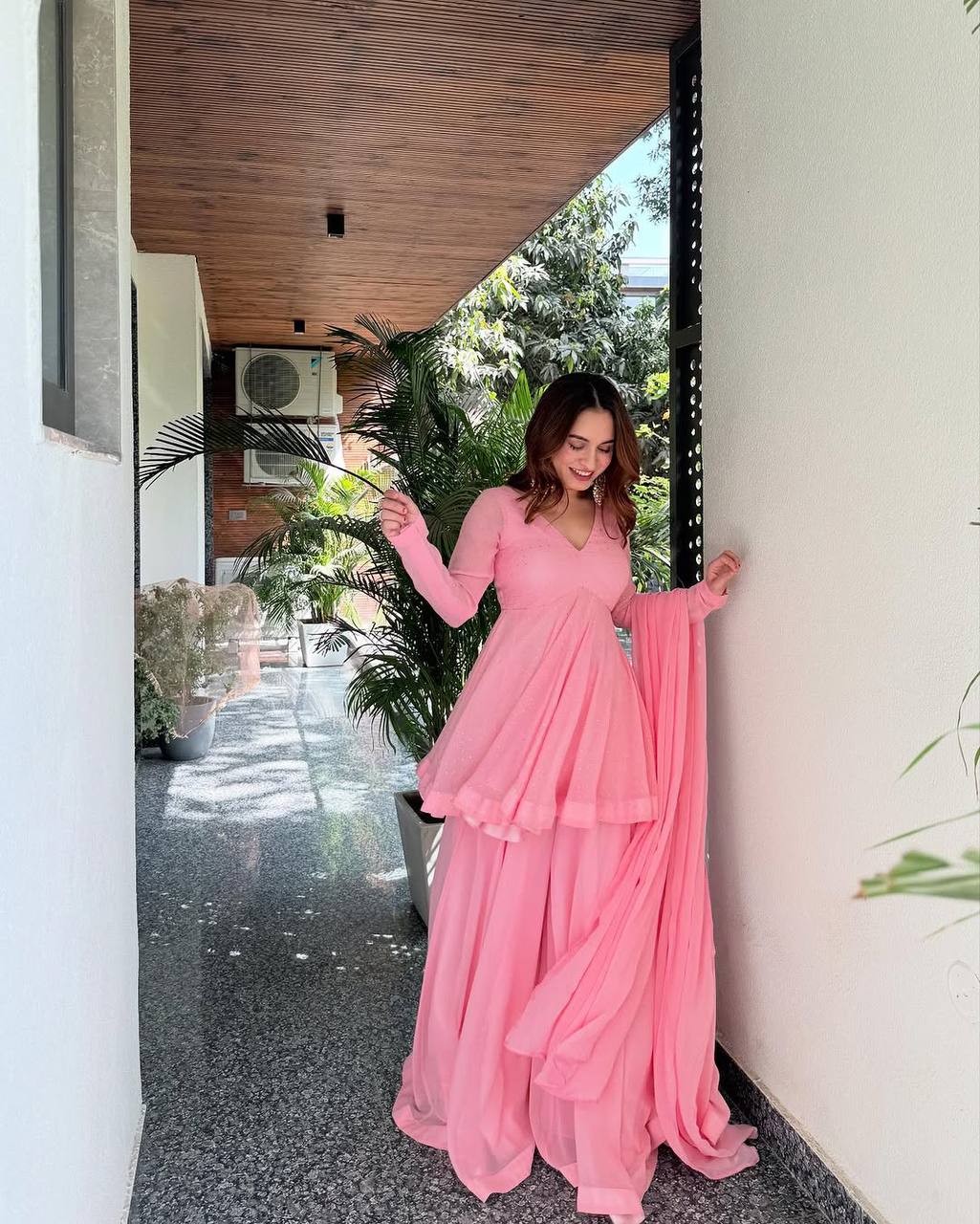 Sunita pink peplum Sarara suit Set