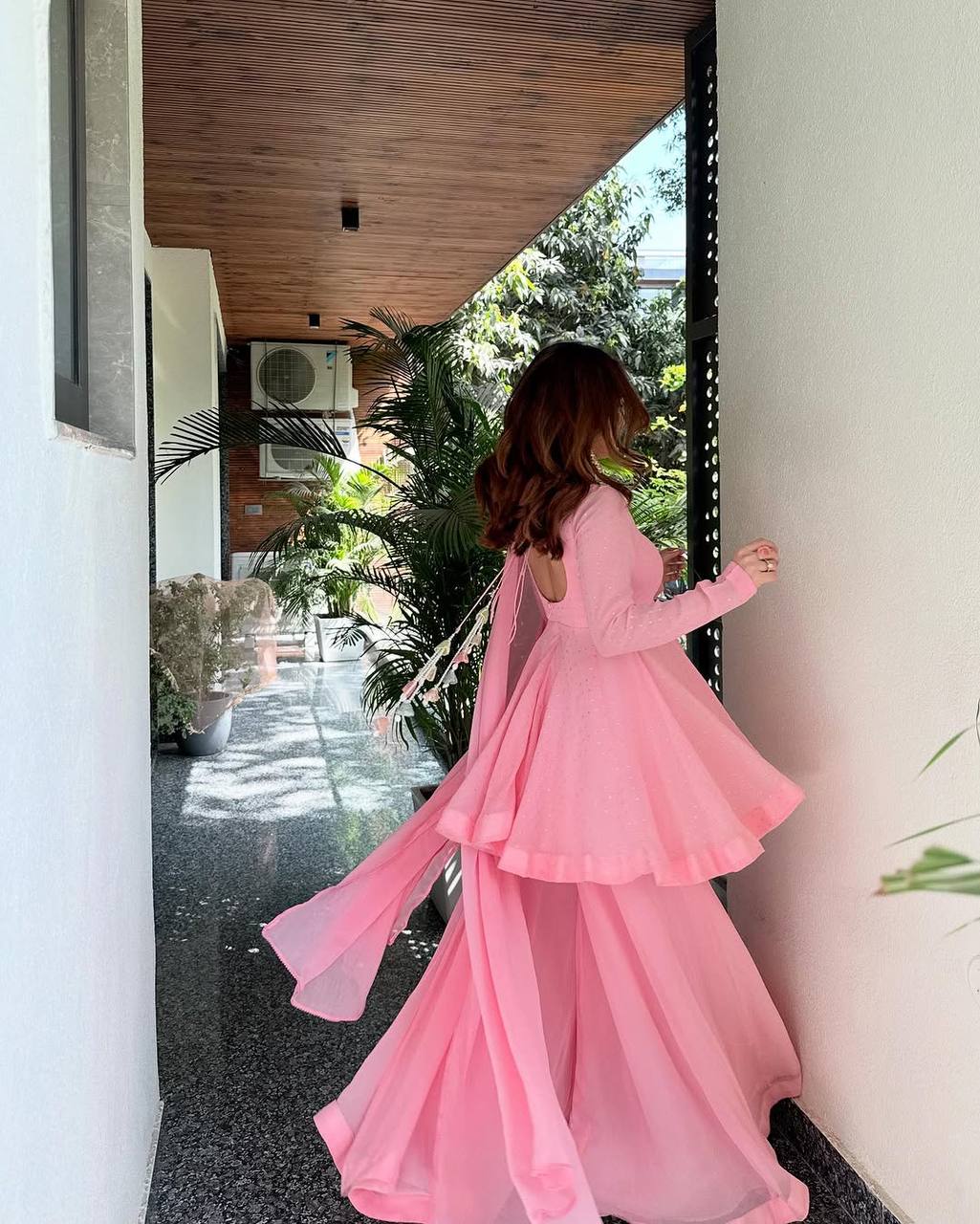 Sunita pink peplum Sarara suit Set