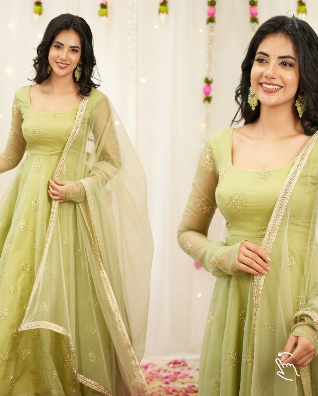 Kiya Pastel Green  Anarkali Premium Suit Set