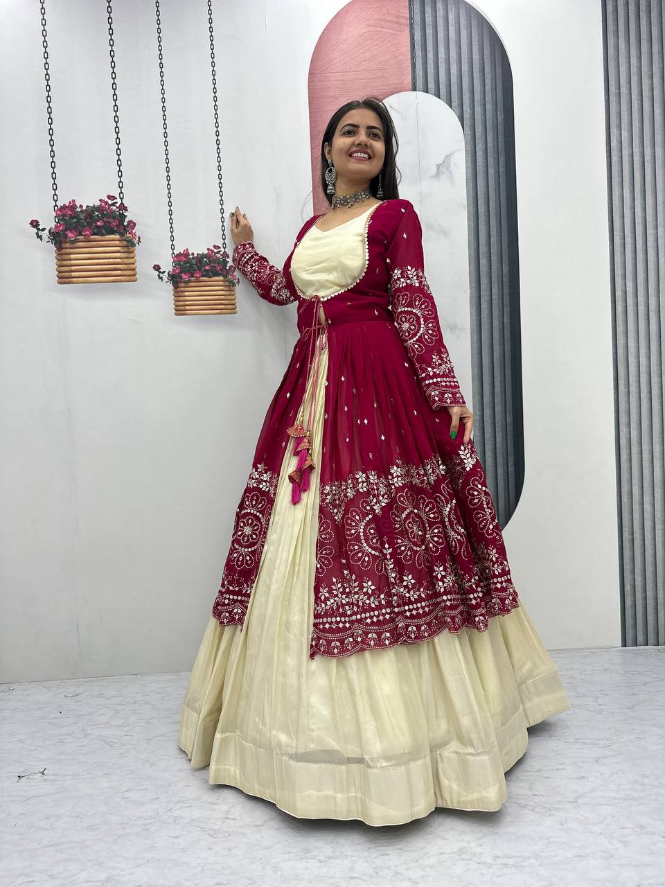 Traditional Crop Top with Shrug Lehenga With Color