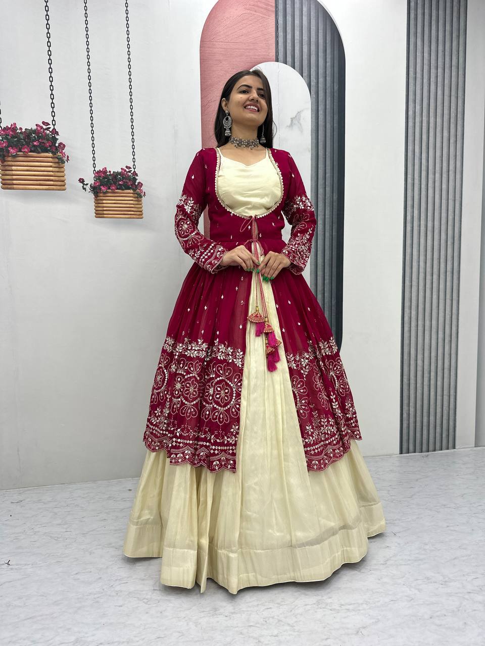 Traditional Crop Top with Shrug Lehenga With Color