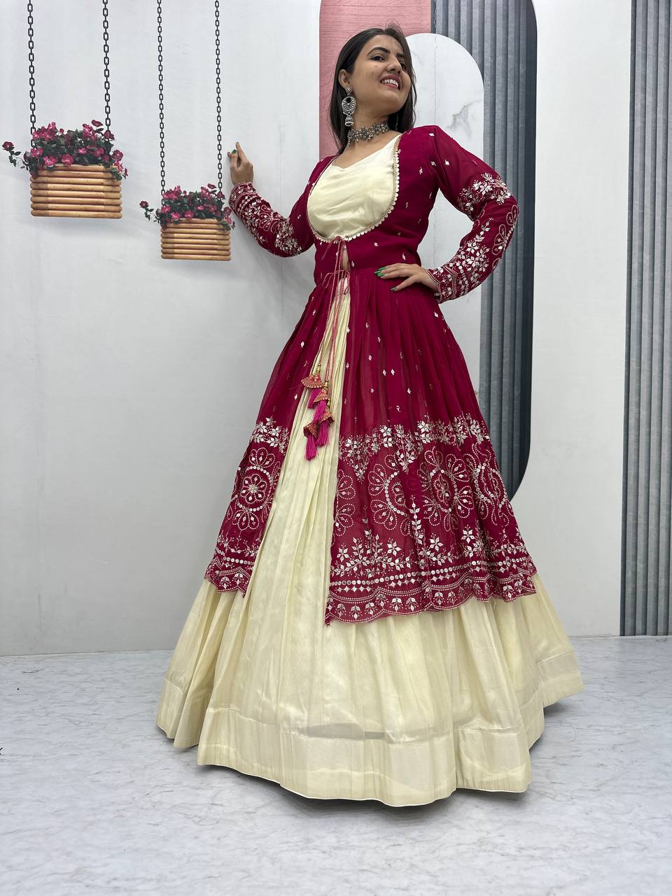 Traditional Crop Top with Shrug Lehenga With Color