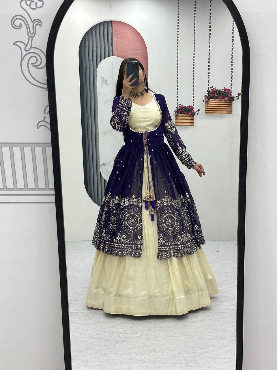 Traditional Crop Top with Shrug Lehenga With Color