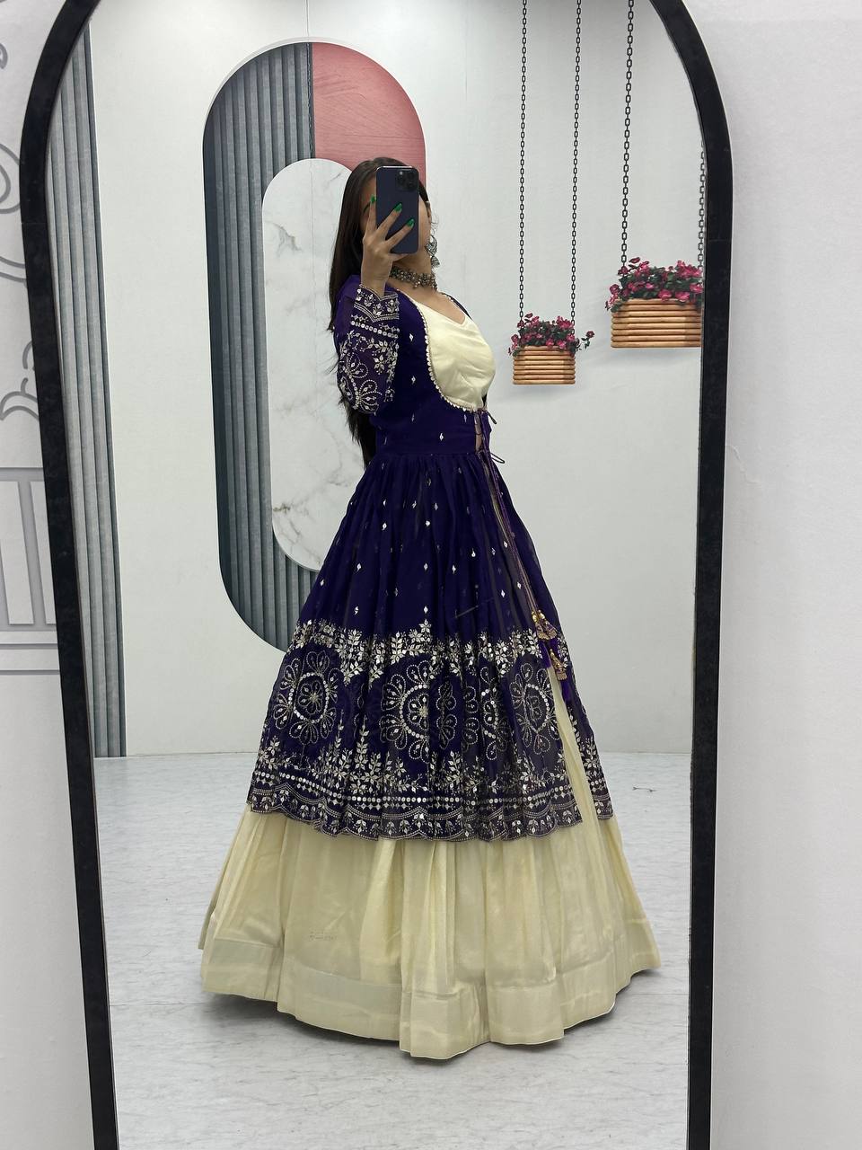 Traditional Crop Top with Shrug Lehenga With Color