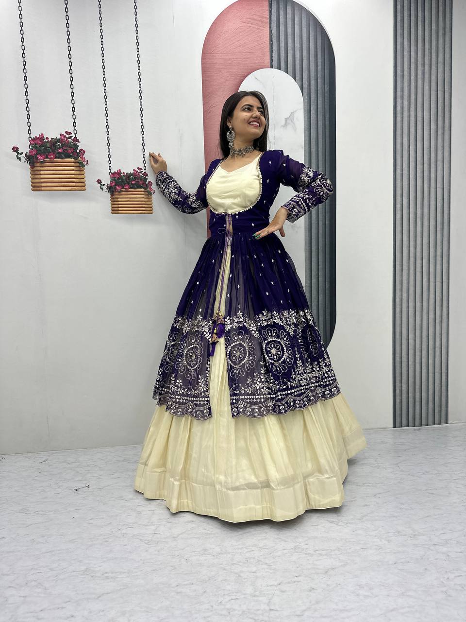 Traditional Crop Top with Shrug Lehenga With Color