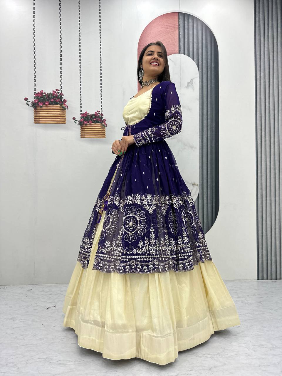 Traditional Crop Top with Shrug Lehenga With Color