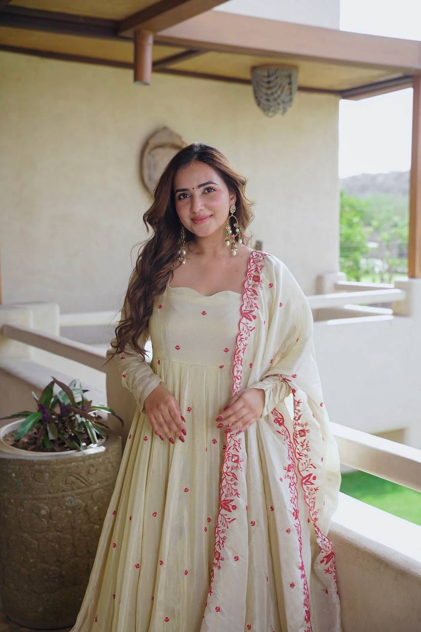 Traditional Cream Anarkali Suit Set