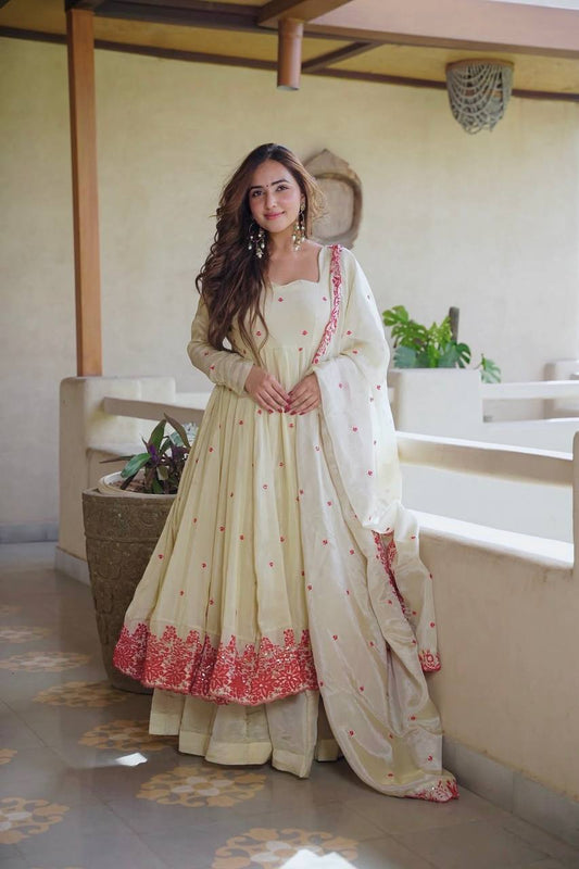 Traditional Cream Anarkali Suit Set