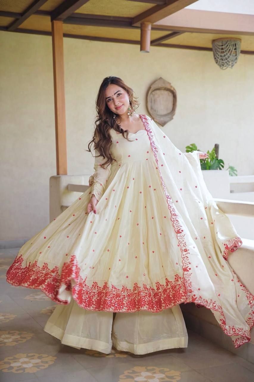 Traditional Cream Anarkali Suit Set