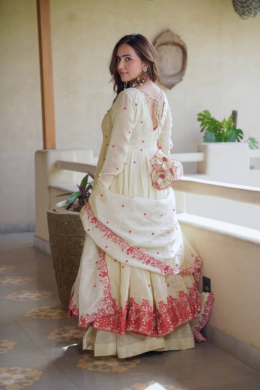 Traditional Cream Anarkali Suit Set