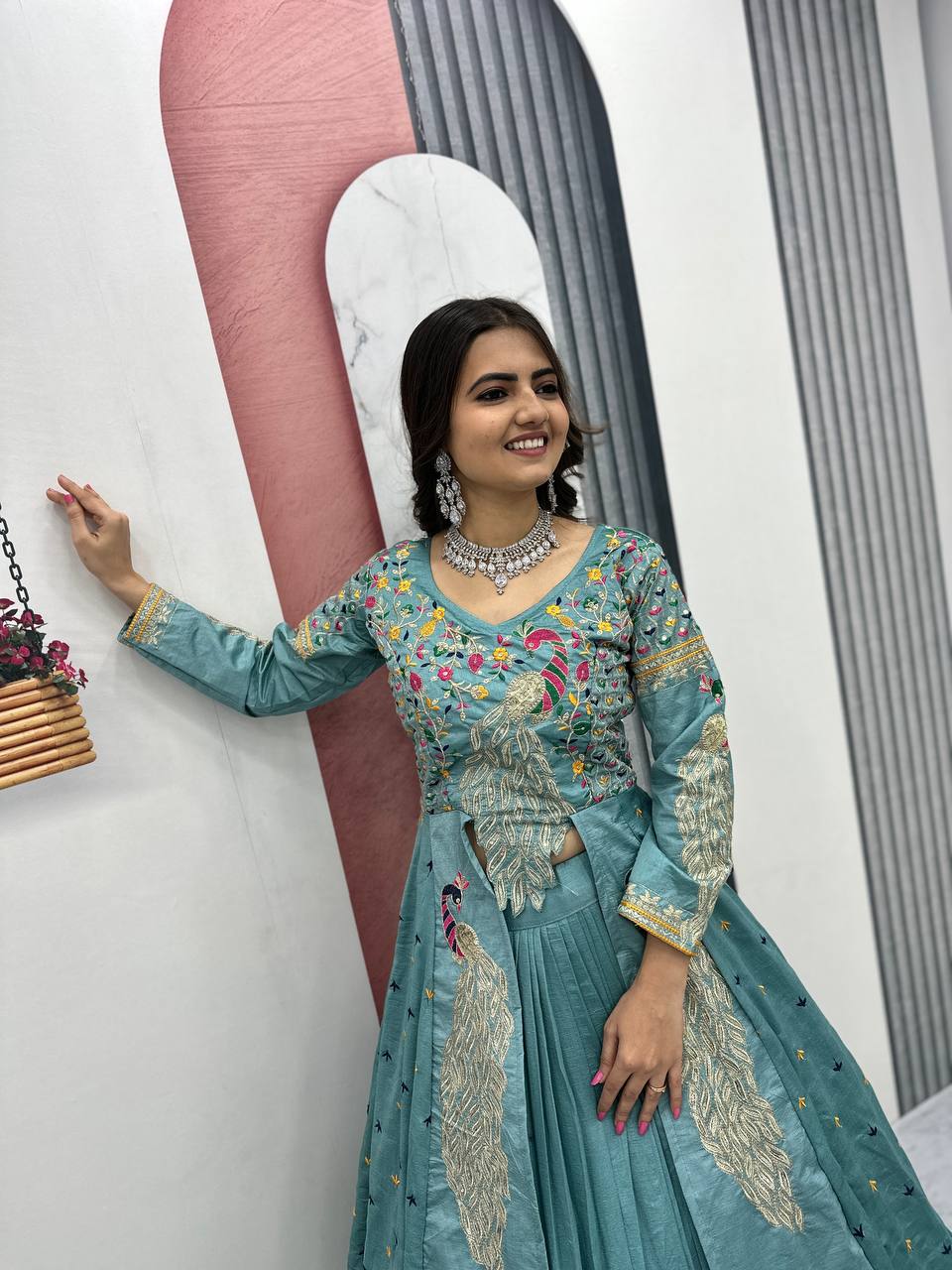 Premium Quality Heavy Traditional Crop Top with Shrug With Color