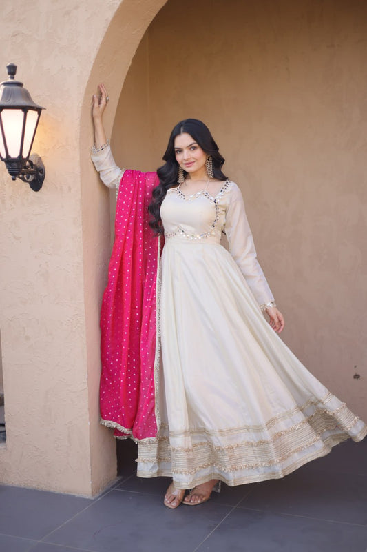 Cosmos with Real Mirror Traditional Anarkali Suit