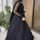 SOLID BLACK LONG FLAIR LESS BODER SET WITH DUPATTA-TD-114
