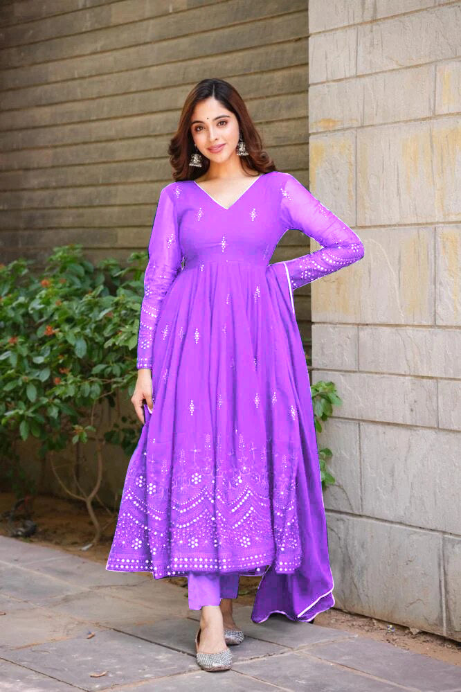 PURPLE GEORGETTE EMBROIDERED SUIT SET TD-107