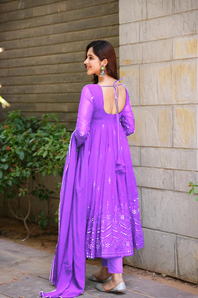 PURPLE GEORGETTE EMBROIDERED SUIT SET TD-107