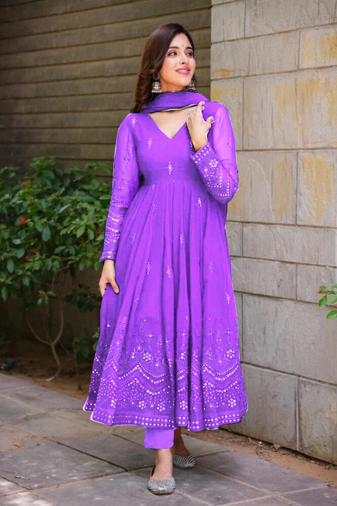PURPLE GEORGETTE EMBROIDERED SUIT SET TD-107