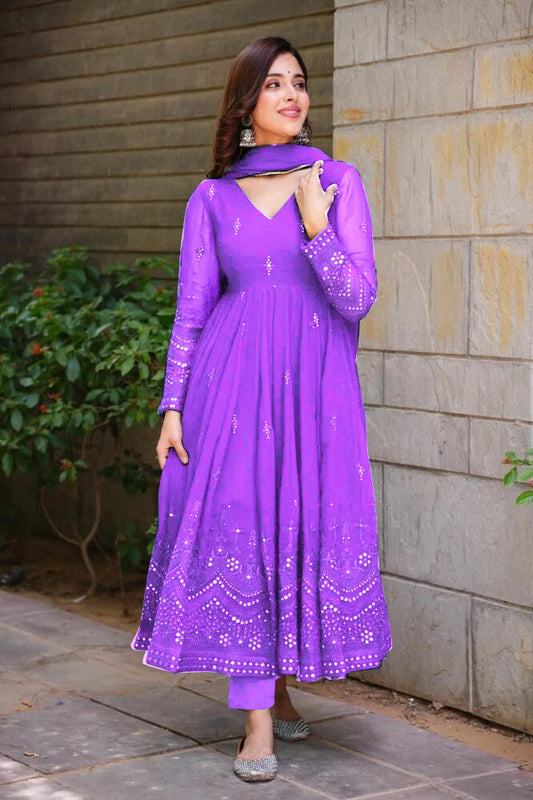 PURPLE GEORGETTE EMBROIDERED SUIT SET TD-107